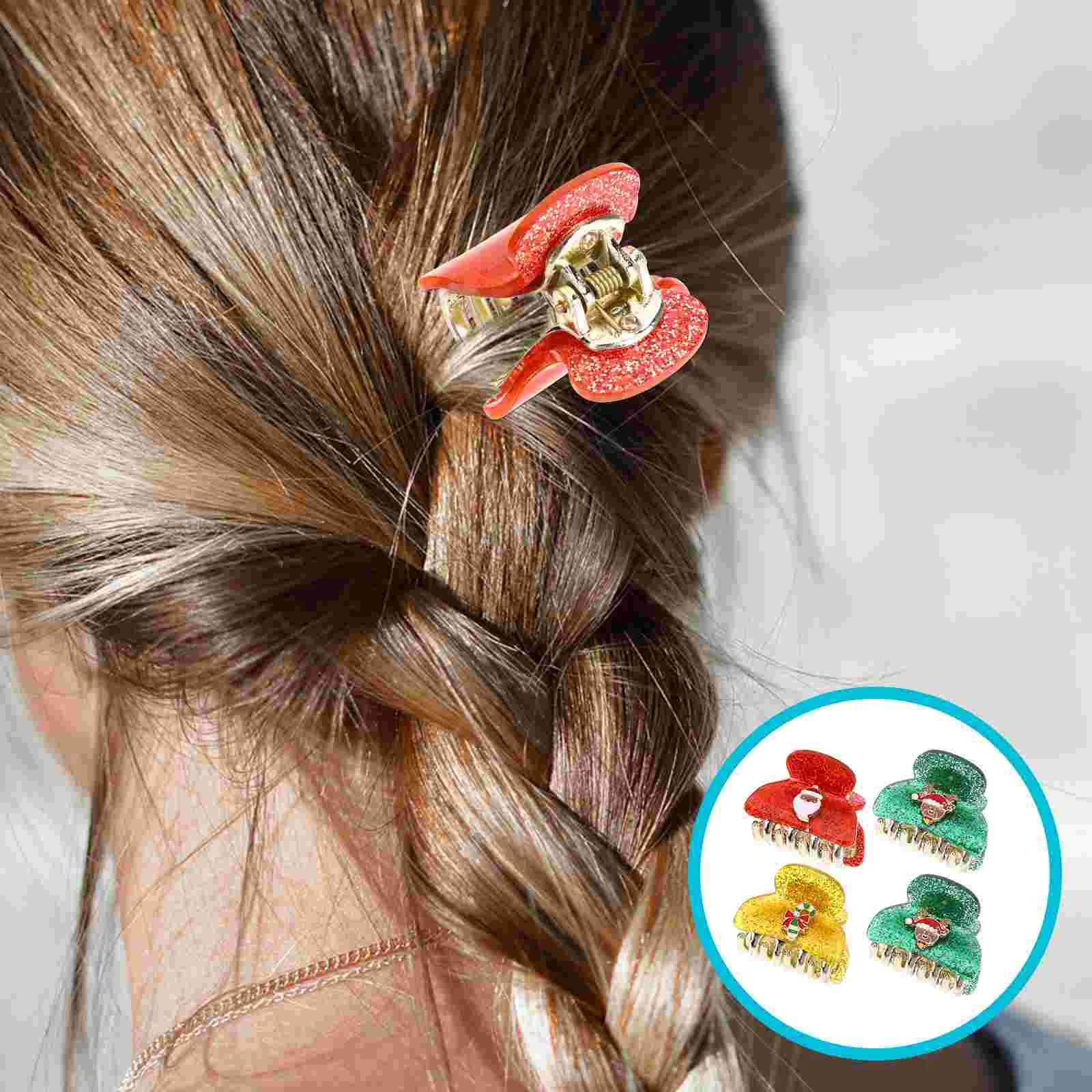 

4 Pcs Christmas Hair Clips for Woman Claw Headgear Thick Acrylic Accessories Women Thin