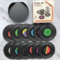 Vintage Vinyl Record Disk Coaster Set - Colorful Retro Drink Mats for Coffee Table Decor (Set of 6/12) (12 Pcs of Set)