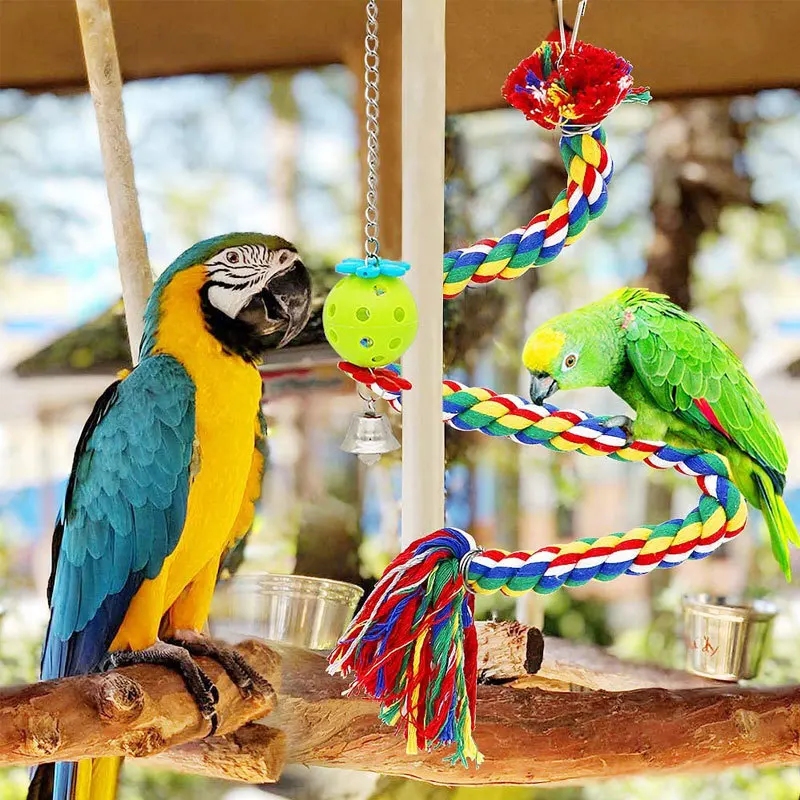 Bird Toy Combination Set Swing Cotton Rope Standing Stick Biting Bird Supplies Colored Parrot Toy 4