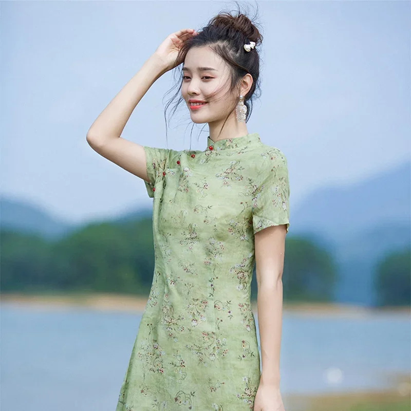 

Natural ramie cloth Summer thin linen digital printing skirt organization DIY sewing designer by the meter fabric for dresses