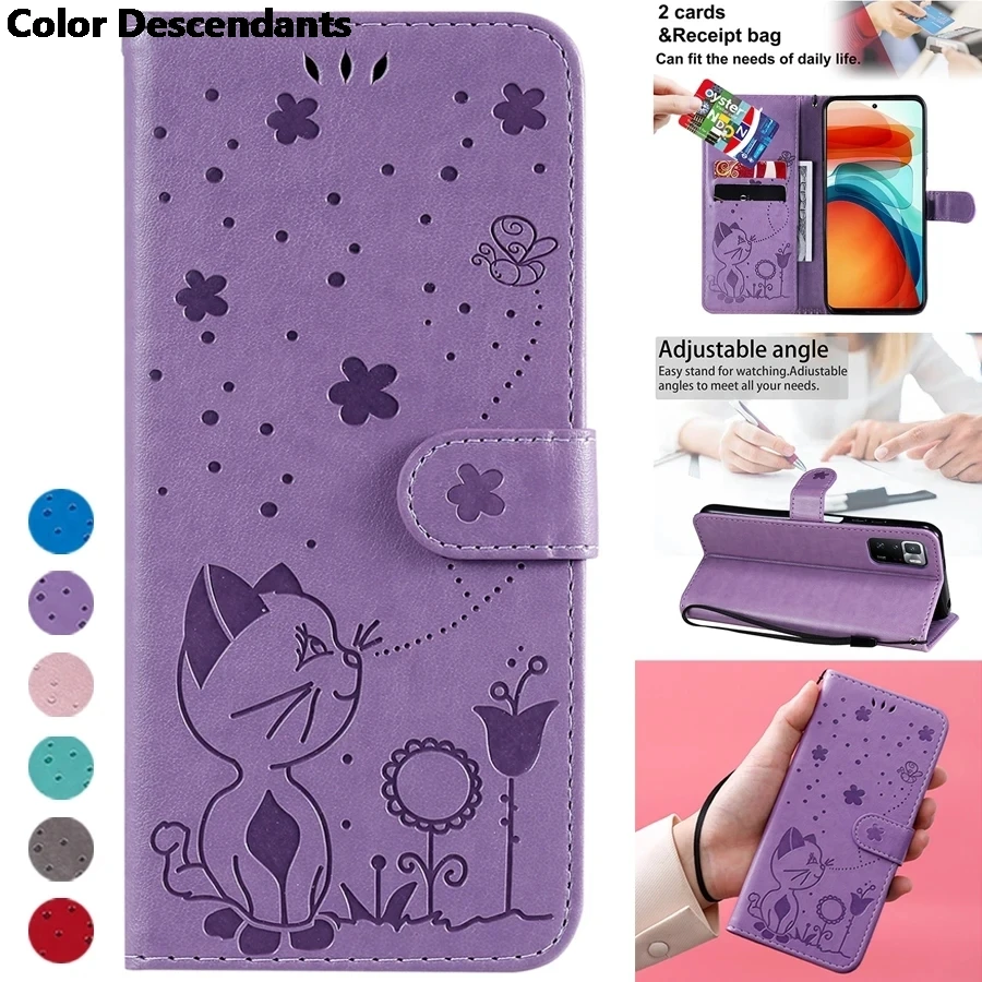Portafoglio Cat And Bee Cover In Pelle Goffrata Per Samsung Note 20 10 5G 10 Lite 9 8 S30 Plus S23 Plus S22 Pro S21 Plus S20 Plus A10