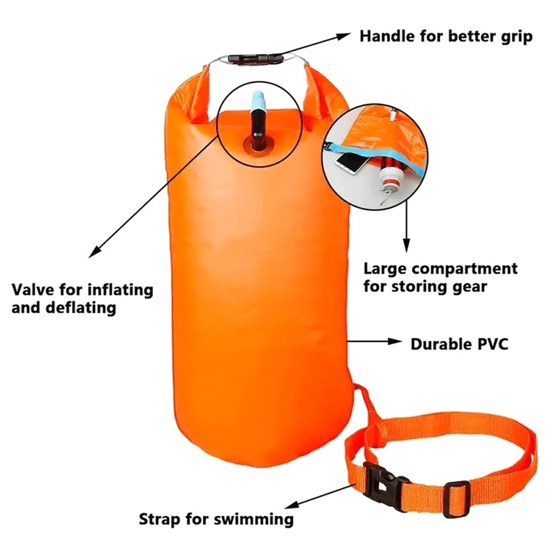 Swimming Bucket Dry Bag Inflatable Open Swimming Buoy Tow Floating Bag Waterproof Double Air Bags Water Sport Safety Bags swimming buoy