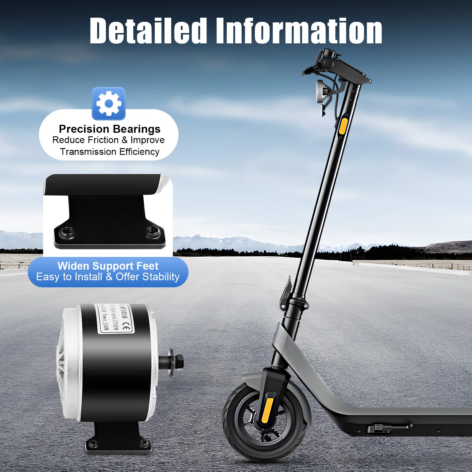 250W 24V Permanent Magnet Electric Motor Brush DC Motor 25H 11T 6.35 Pitch for DIY electric scooters, electric bicycles, go-kart