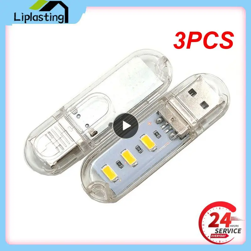 

3 шт., портативный Usb-фонарик, 3 светодиода