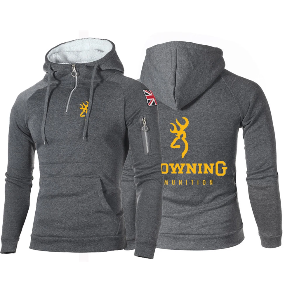 

2023 Spring Autumn BROWNING Logo Print Casual Streetwear Cotton Turtleneck Sweatshirts Men's Half Zipper Hip Hop Hoodies Outwear