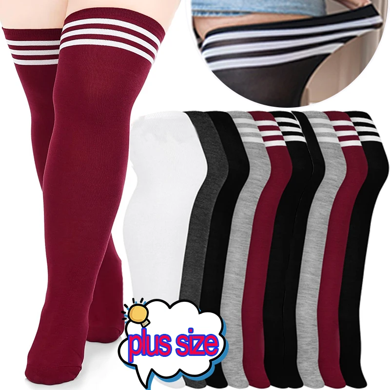 SexyBlackWhiteStripedLongSocksPlusSizeWomenOverKneeThigh
