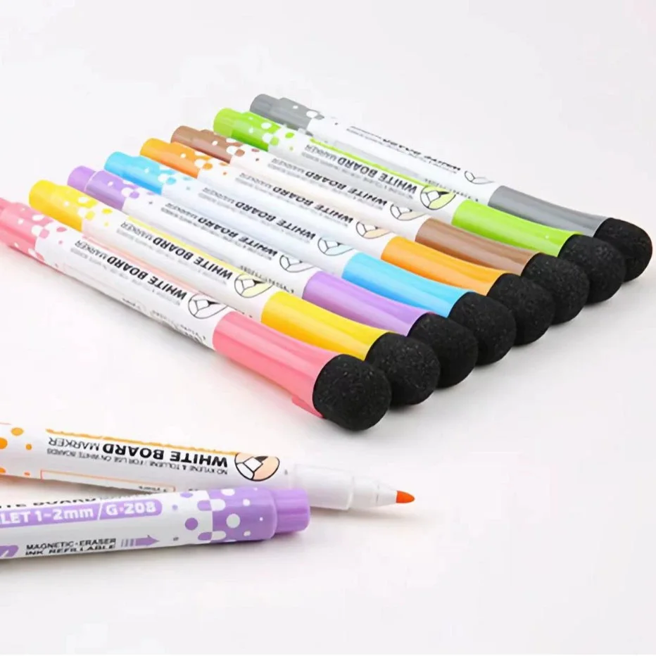 자석 화이트보드 펜 세트, 스펀지 지우개가 포함된 8색 건식 지우개 마커, 사무실, SL, 가정용 부드러운 필기감의 지울 수 있는 펜