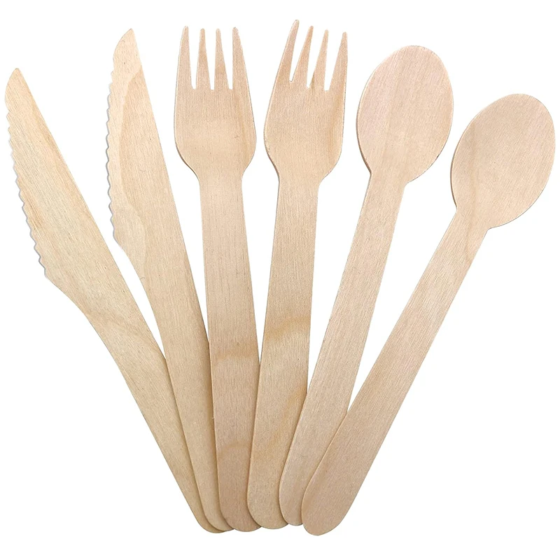 30/60/150PCS 6" Disposable Wooden Cutlery Set – Includes Forks, Spoons, and Knives – Na... - SKU WCS17227 - UGI Packaging