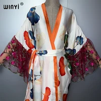 WINYI 2026 Kimono pour femme à manches longues imprimé, cardigan à ourlet bouffant, robe bohème, caftan, tenue de plage de luxe, abaya, style Dubaï, cache-maillot 6