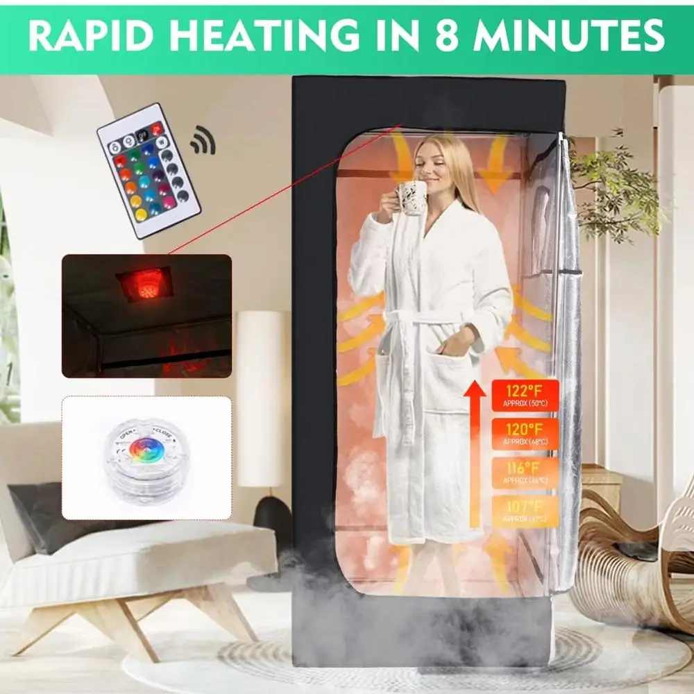 Portable Sauna Box Tent 3L 1100W Home Spa Full Body Detox Foot Massager LED Light Control Rust-proof Stainless Steel Steam 3