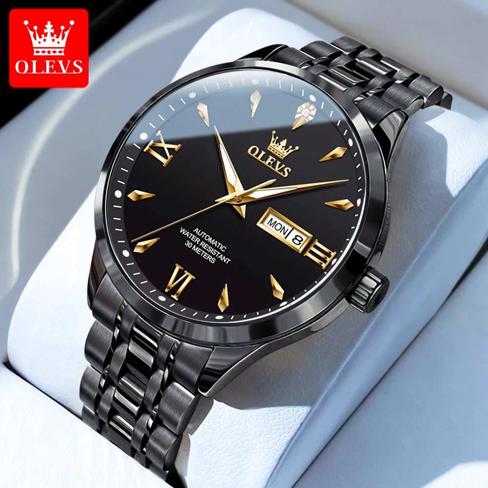 OLEVS 9956 Automatic Watch for Men Stainless steel Waterproof Roman Scale Wristwatch Man