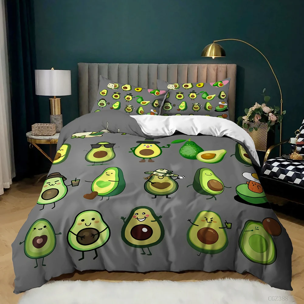 

Avocado Duvet Cover Set Avocados Bedding Set Cute Fruits Comforter Cover Queen Tropical Botanical Cartoon Polyester Quilt Cover