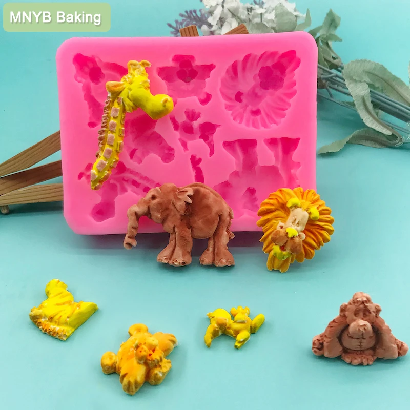 

Cartoon Zoon Animals Silicone Mould Fondant Chocolate Making Tool Cake Decoration Baking Jelly Candy Mold Elephant Giraffe Shape