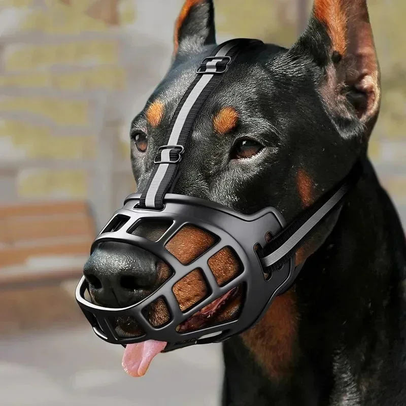Big Dog Muzzle Mouth Cover Prevent Biting Screaming Eat Small Large Dog Masks Pet Bark Stopper Bar Reflective Tape