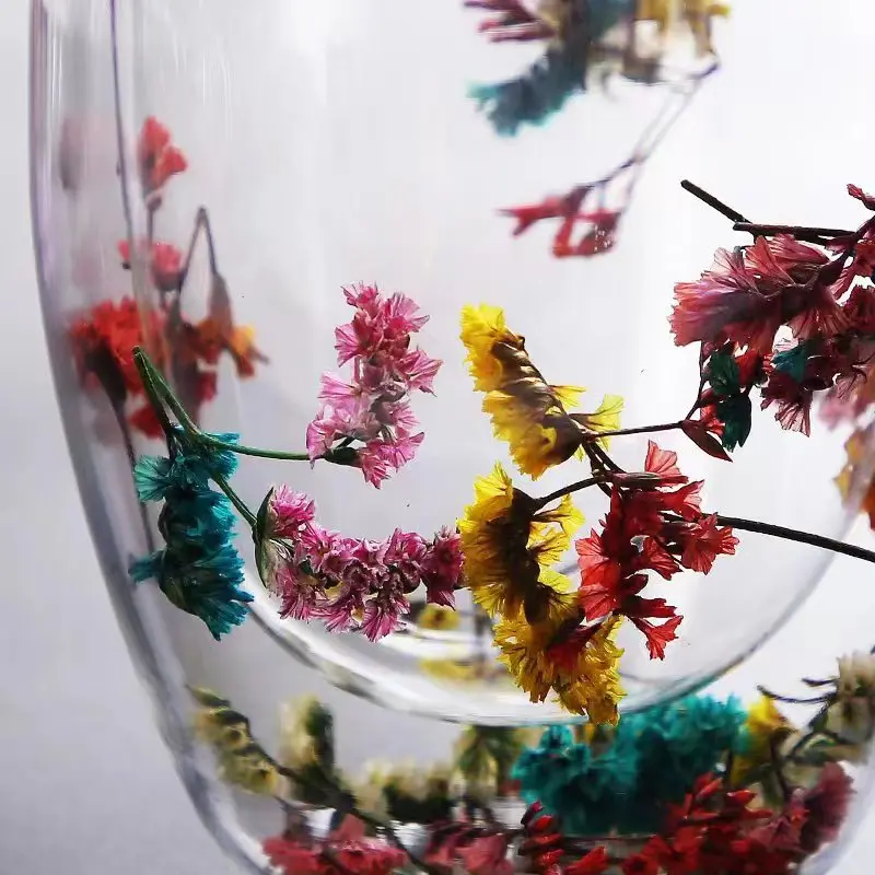 Tazza in Vetro Doppio Strato con Fiori Secchi, Tazze da Caffè con