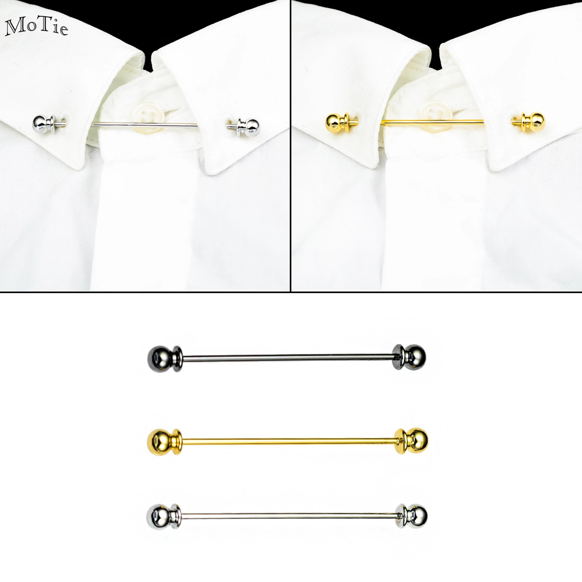 Men's Shirt Collar Brooch Metal Neck Tie Sliver Gold Color Bar Pin Clip