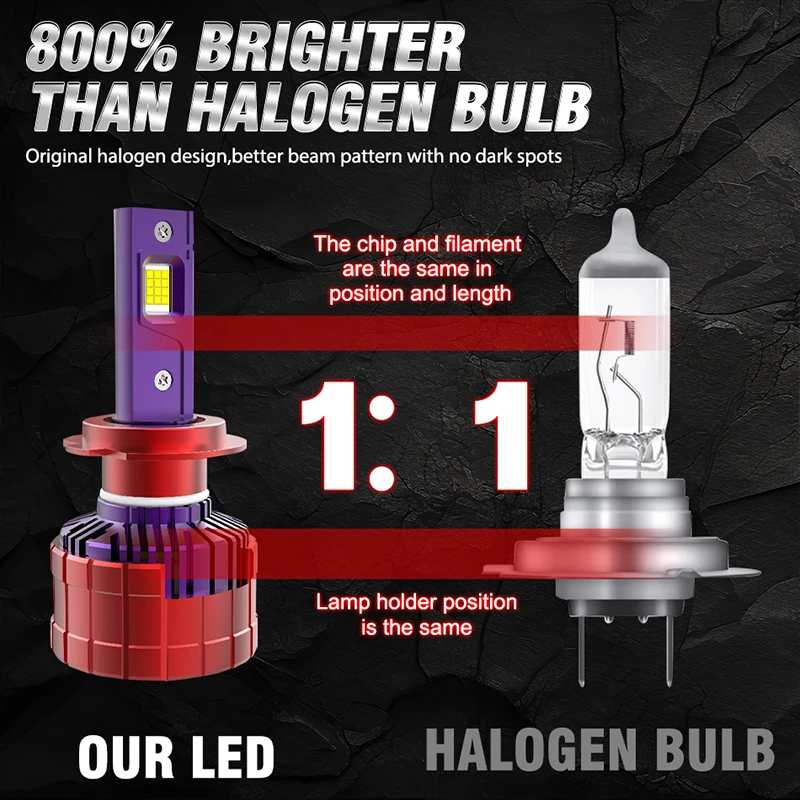 자동차 램프 안개등, H7 H11 H4 LED 헤드라이트, K5C Canbus LED, H1 HB3 9005 6000K H8 HB4 9006 H9 9012 HIR2 9054, 24pc CSP 터보, 2PCs