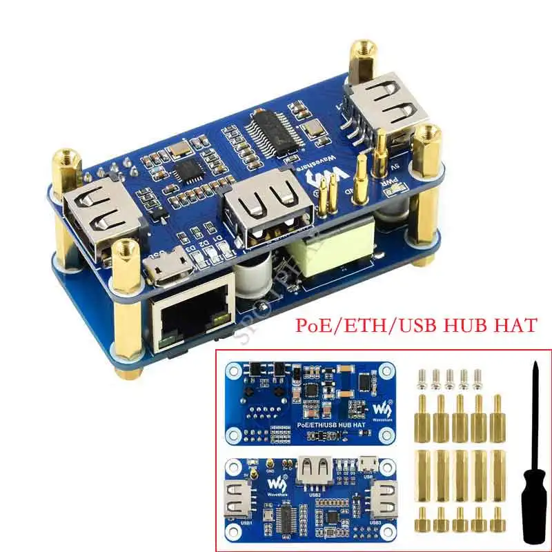 Raspberry Pi Zero Poe Ethernet / Usb Hub Hat 1X Rj45, 3X Usb