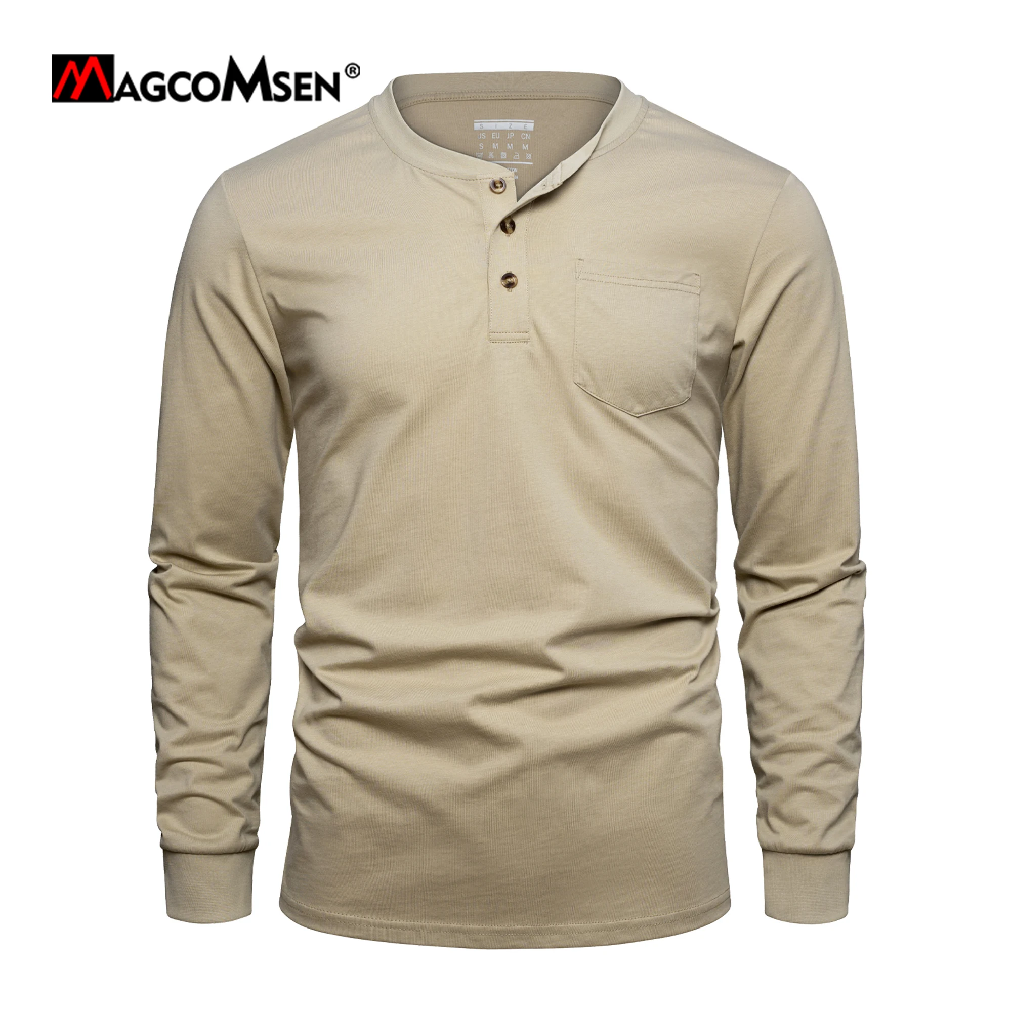 MAGCOMSEN Henley Langarmshirt Herren - Baumwolle Mit Brusttasche