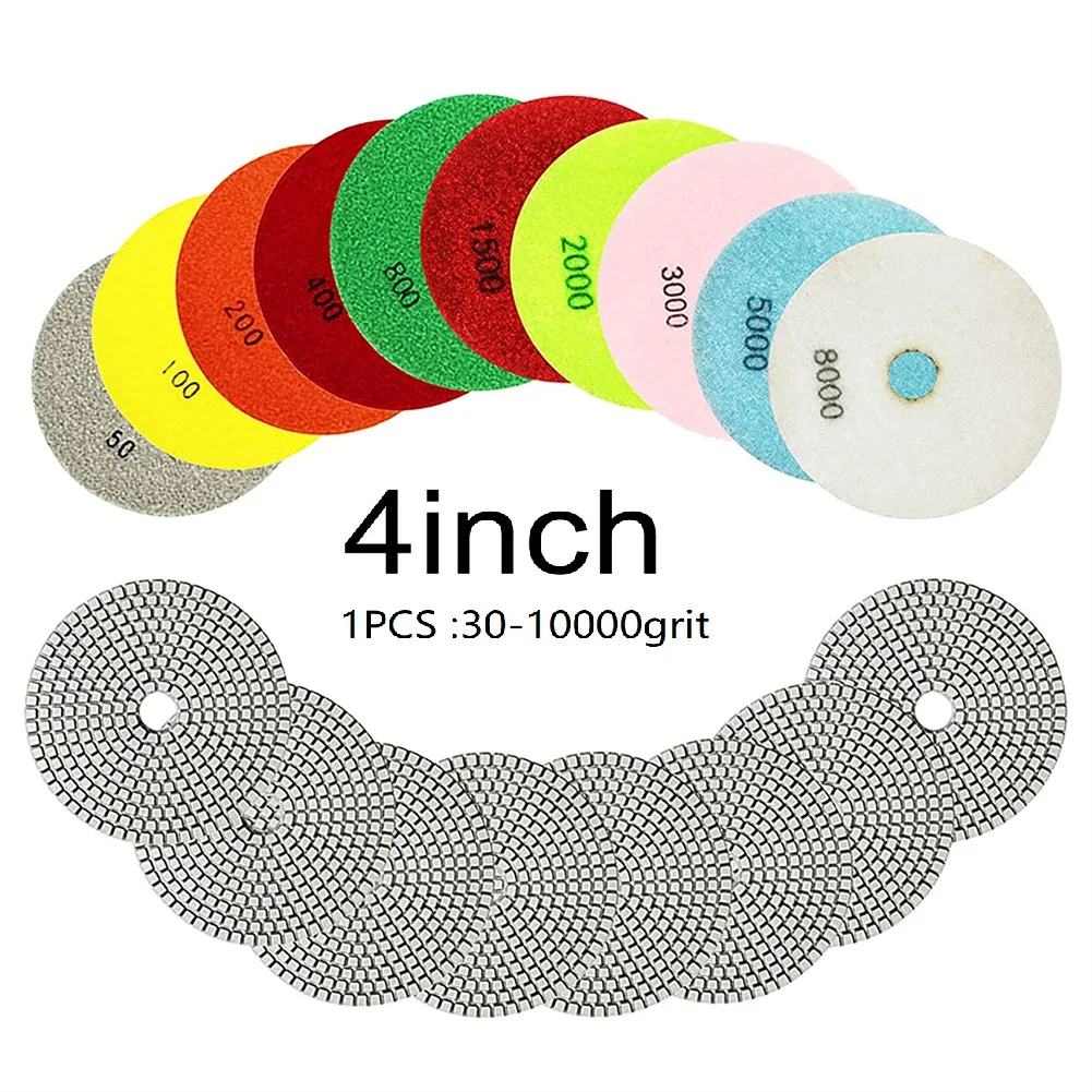 4inch Diamond Polishing Pad 30-10000grit For Wet/Dry Polishing Wet Grinder Floor Polisher Diamond Polishing Tools Accessories