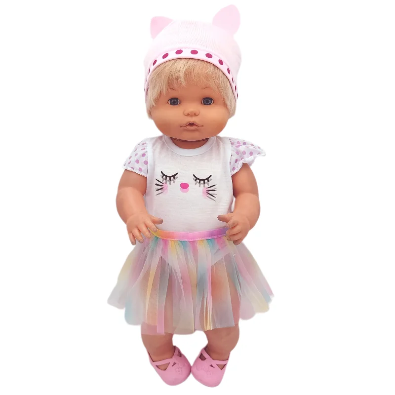 Für 40 cm große Nenuco-Puppenkleidung, 17 Zoll Babypuppenkleidung, blaues Blumenkleid, Spielzeugkleidung – Detail 16