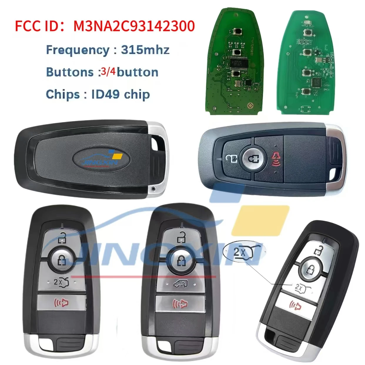 Jingxin Auto-Fernbedienungsschlüssel für Ford Explorer Edge Mustang Fusion M3N-A2C 93142300 ID49 Chip 315 MHz Promixity Smart Card Key