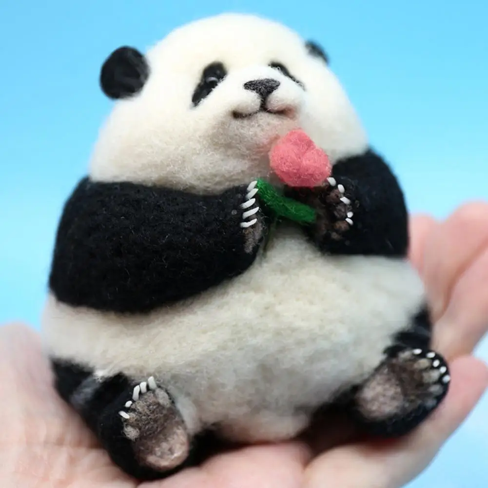 No Finish DIY Wool Needle Felting Kit Panda Toy Doll Wool Needle Felt Beginner Handmade Panda Gift Felt Kits For Women Girl