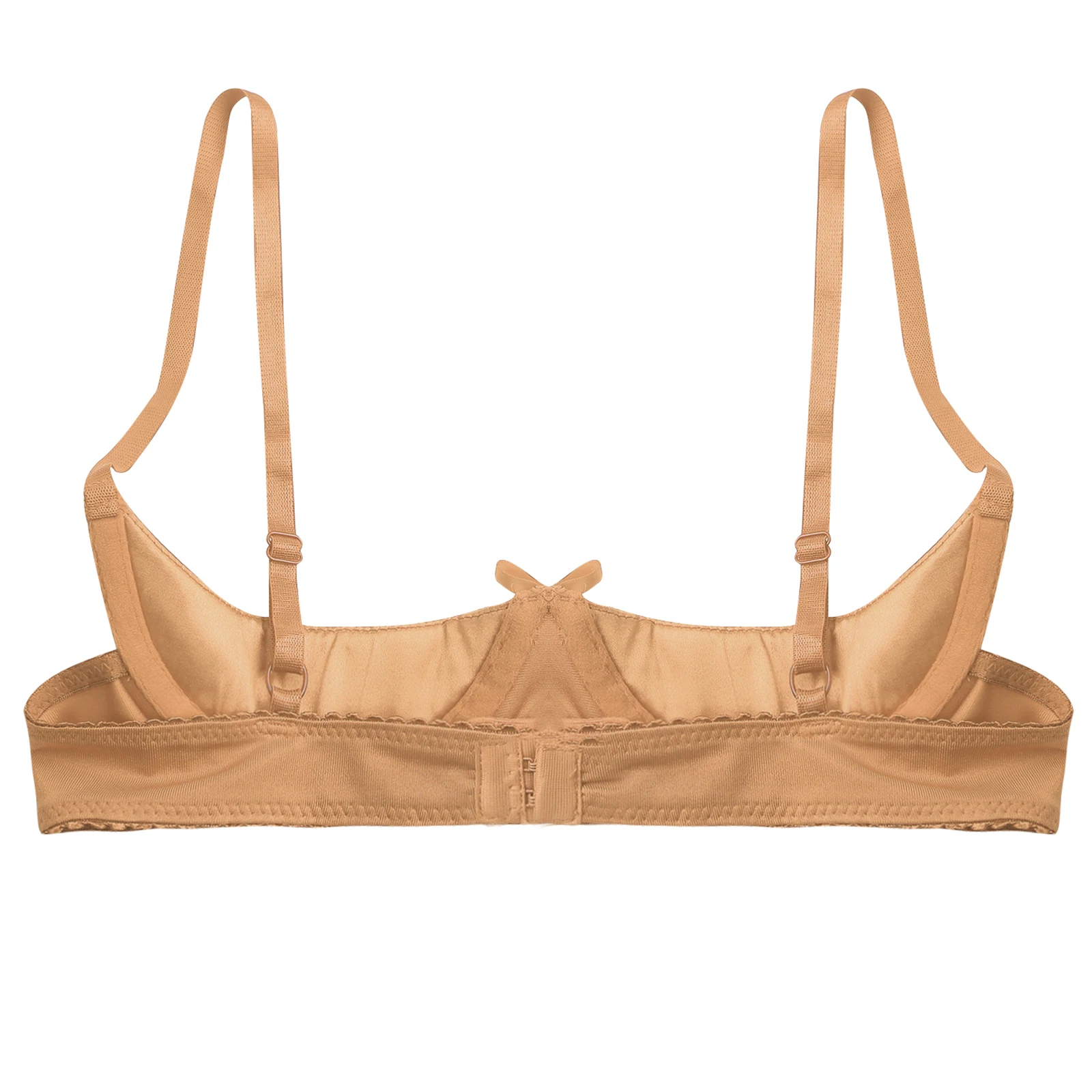 Women Bra Satin Underwire Half Cup Bow Push Up Balconette Adjustable Spaghetti Straps