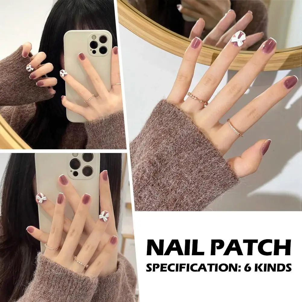 Handmade Manicures Mid-length Trapezoidal Detachable Diamond Manicure Finished Fake Wear Bow Opal Flash Silver Nails L8w1 3