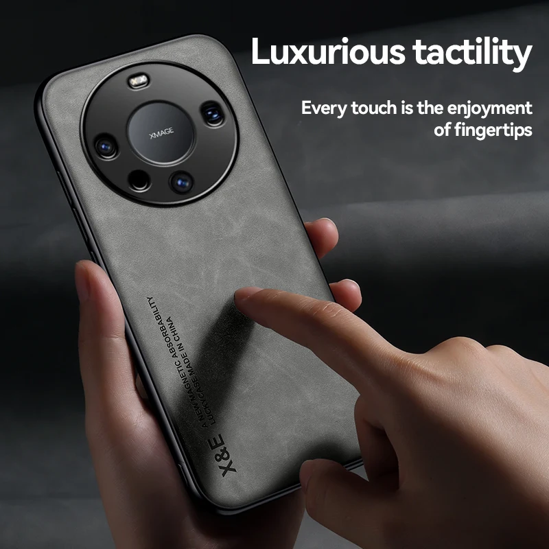 Luxury Leather Magnetic Phone Case with Metal Plate Holder