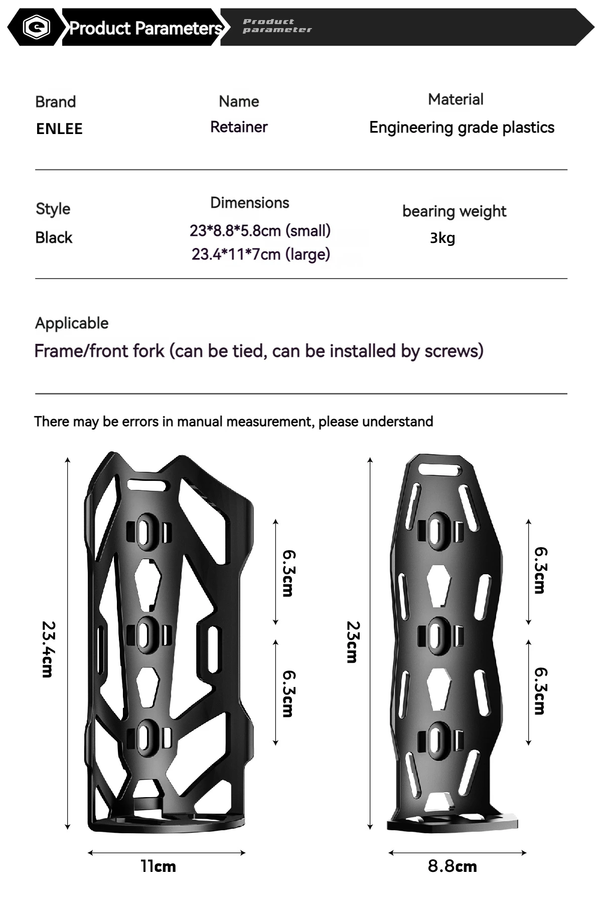 ENLEE Fahrradtaschenhalter, einfach zu installieren, Multifunktions-Fahrrad-Audio-Ständer, Flasche, Vorderradgabel, Oberrohrhalter, Fahrradtaschenhalterung – Detail 3