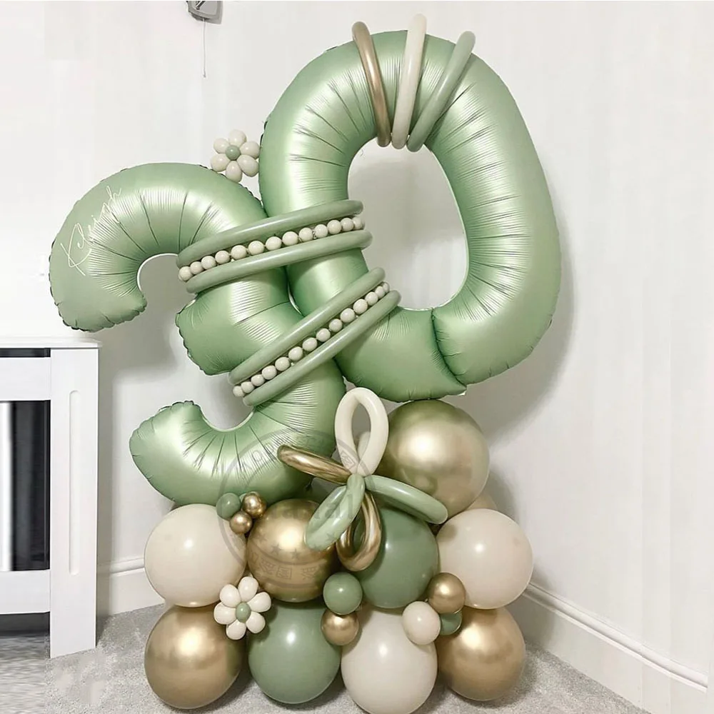 Kit Decorazione Compleanno 15 Anni Verde Oliva E Oro: Palloncini Numero 15, Ghirlanda, Cake Topper E Palloncini Lattice