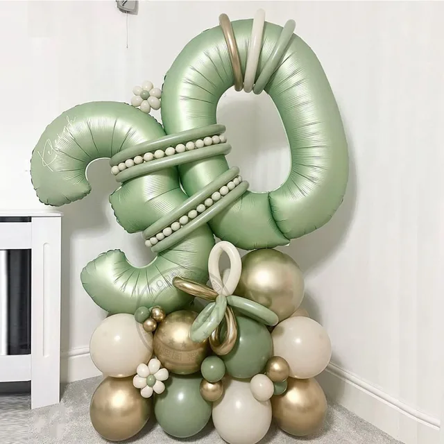 Decorazioni di compleanno retrò verde oliva scuro verde salvia decorazioni di compleanno boho beige fan carta velina pompon lanterne festa con striscione beige e oro per donne ragazze