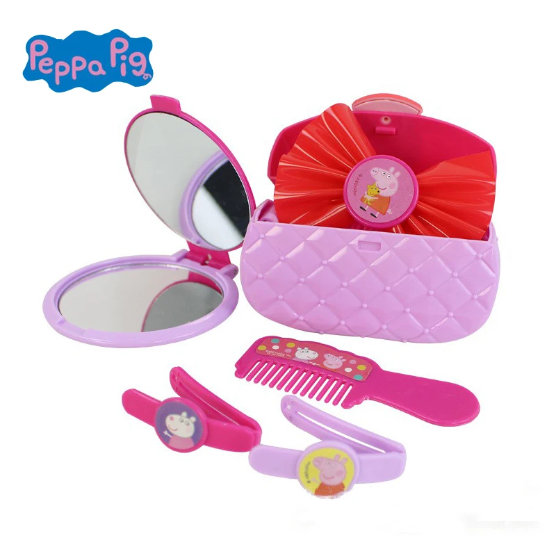 Set Peppa Pig Children's Imitation Mirror Comb Makeup Box Makeup Bag for Girls Princess Dressing Table Home Toy Birthday Gift