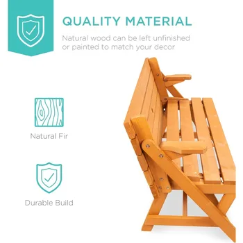 2-in-1 Transforming Interchangeable Outdoor Wooden Picnic Table Garden Bench for Backyard, Porch, Patio, Deck w/Umbrella 3