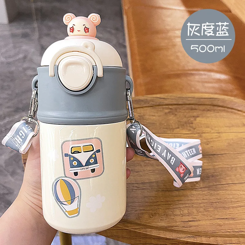 Botella de agua de 400ML para niños, termo para niños, taza con pajita de  pico de pato para bebé, frascos de vacío de acero inoxidable 316, vaso -  AliExpress