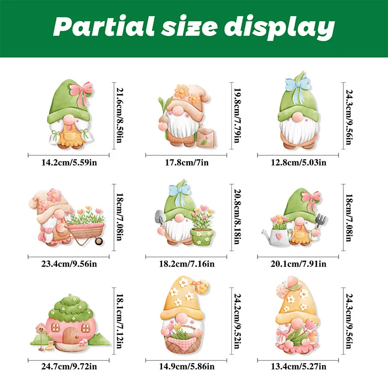 9 Sheets Spring Gnome Static Window Sticker Double Sided Faceless Doll Window Decals Stickers Party Supplies Home Decor