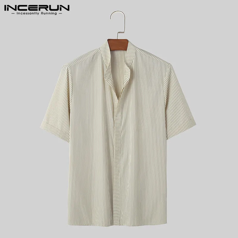 INCERUN Tops 2024 Korean Style New Men's Striped Stand Neck Design Shirts Leisure Streetwear Hot Sale Short Sleeved Blouse S-5XL 4