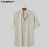 INCERUN Tops 2024 Korean Style New Men's Striped Stand Neck Design Shirts Leisure Streetwear Hot Sale Short Sleeved Blouse S-5XL 4