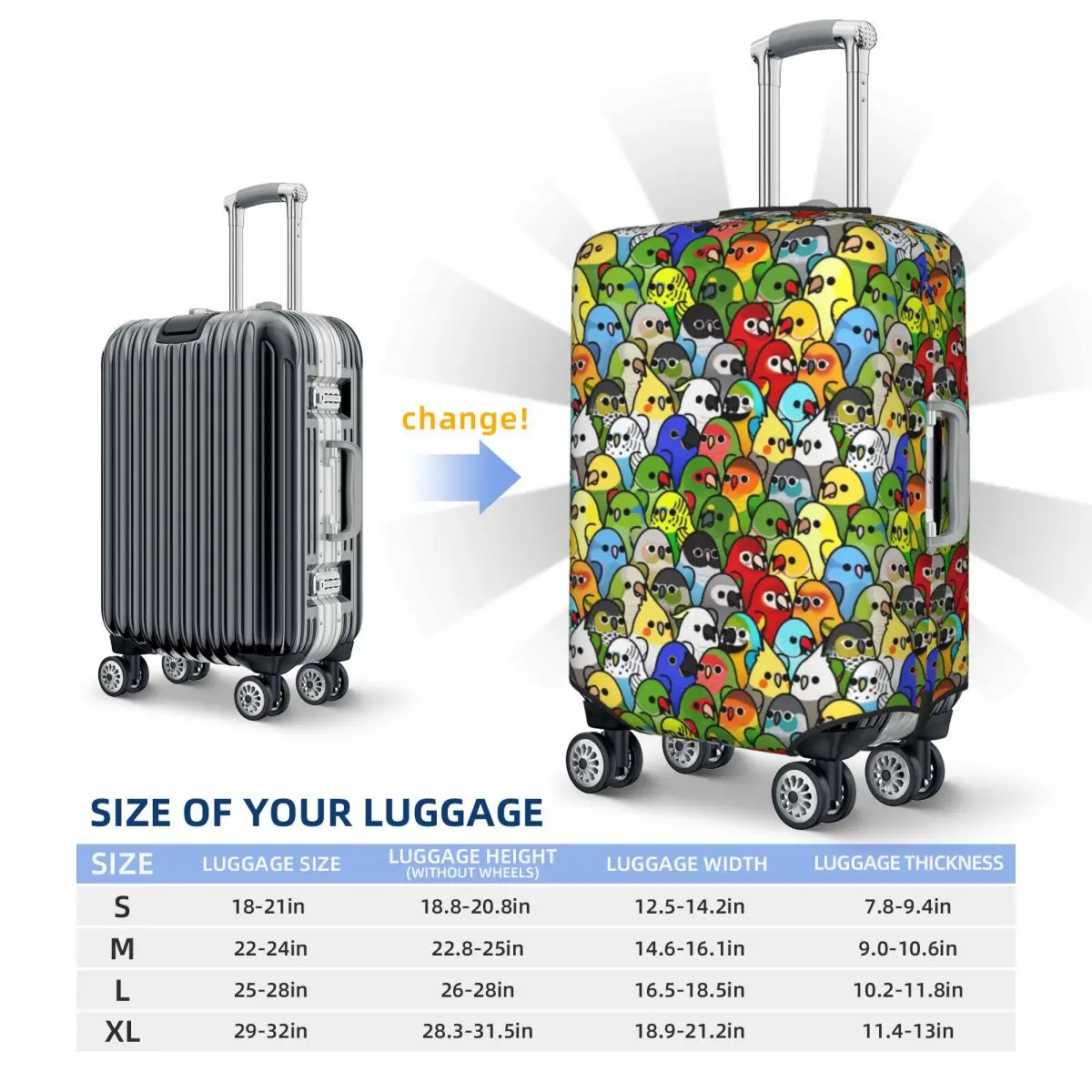 Birds Pattern Suitcase Cover Animal Parakeet Cute Vacation Travel Strectch Luggage Case Protection 6