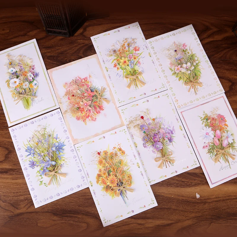 New Romantic Flower Birthday Christmas Card Greeting Cards Set Postcard Party Wedding Thank You Decorations Creative Girl Gifts