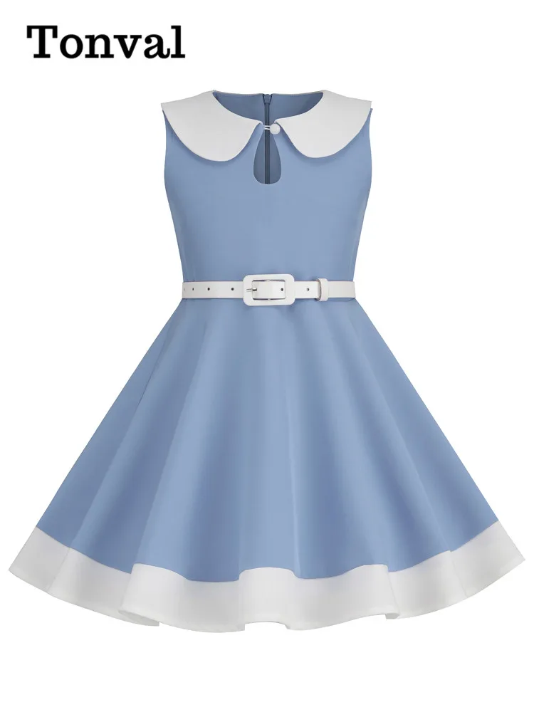 Tonval Peter Pan Collar Keyhole Front Sleeveless Summer Princess Dress for Girls 2023 New In Baby Kids Vintage Dresses 3
