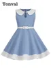 Tonval Peter Pan Collar Keyhole Front Sleeveless Summer Princess Dress for Girls 2023 New In Baby Kids Vintage Dresses 3