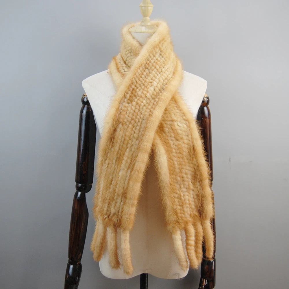 Women Winter Warm Real Mink Fur Scarf 100% Genuine Real Mink Fur Muffler Lady Fashion Quality Natural Real Mink Fur Knit Scarves 3