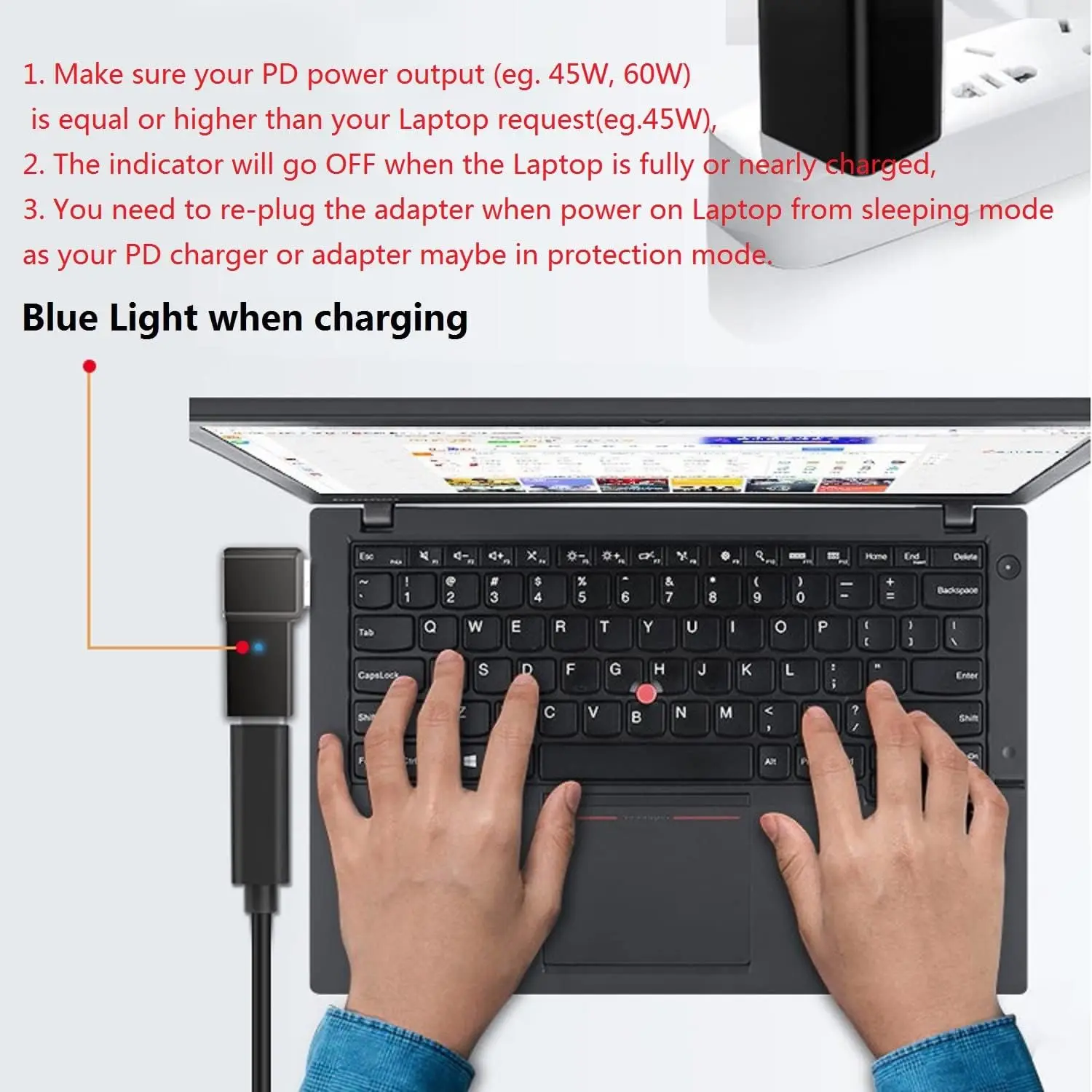 USB-C Female Input to Slim Tip Rectangle Power PD Charge Converter for Thinkpad Series E440 E450 E550 E560 T430 T440 T440S X250
