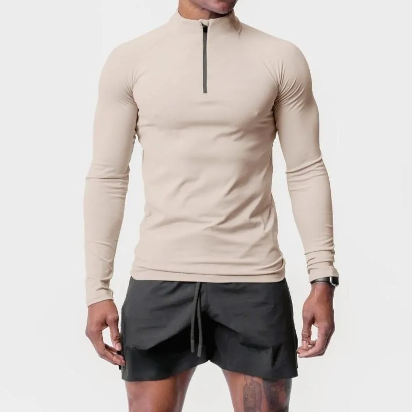 

Muscle exercise leisure quick drying fitness slim fit semi zippered training running long sleeved T-shirt
