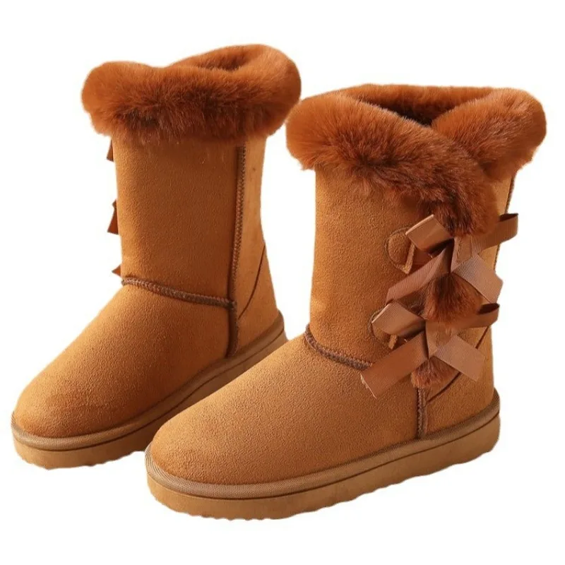 Winter Mid-calf Boots Thick Plush Thick Sole Non-slip Fashion Solid Color Button New Women Boots Classic Retro Brown Long Boots