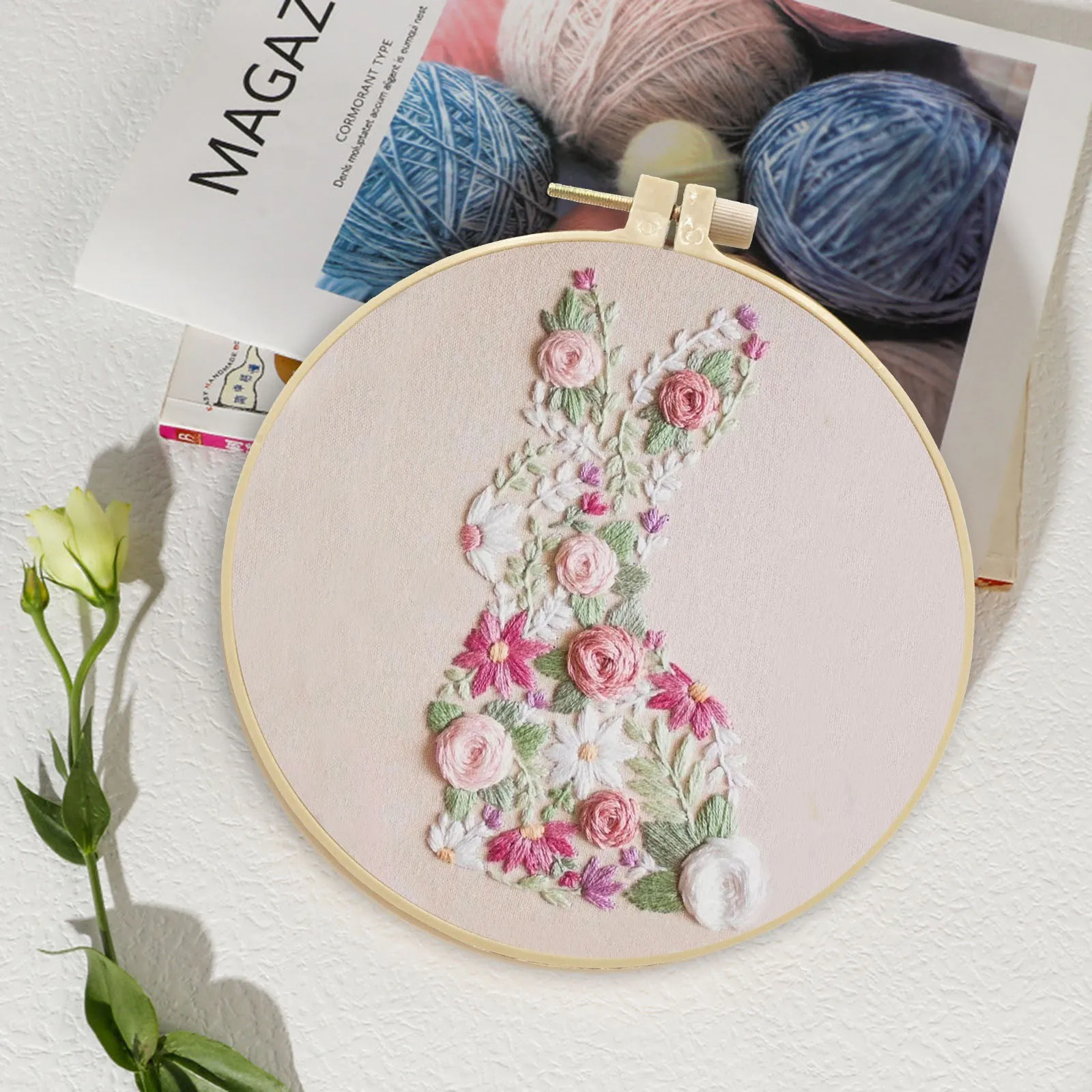 Diy Knitting DIY Punch Needle Kits For Beginners Daisy Flower With Hoop Embroidery Punch Needle Craft Set Easy Arm Knitting Yarn