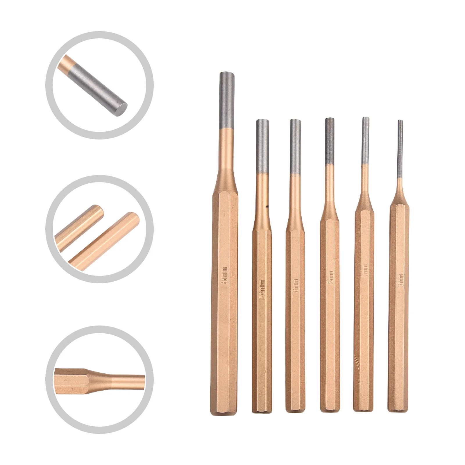 

6pcs/set 3mm-8mm Cylindrical Punch Chisel CR-MN Steel Round Head Center Punch Chisel Percussion Punch Needle Fitter Hand Tools