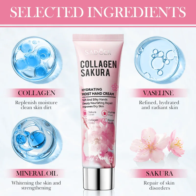 SADOER Sakura Hand Cream Hands Skin Whitening Moisturizing Hydrating Anti-aging Hands Beauty Skin Care Products